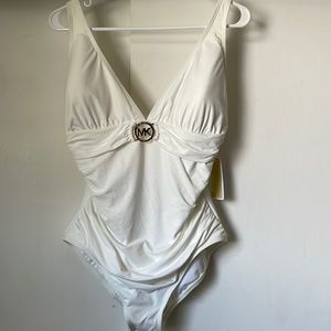 Michael Kors size 14 white one piece bathing suit runs small but has give